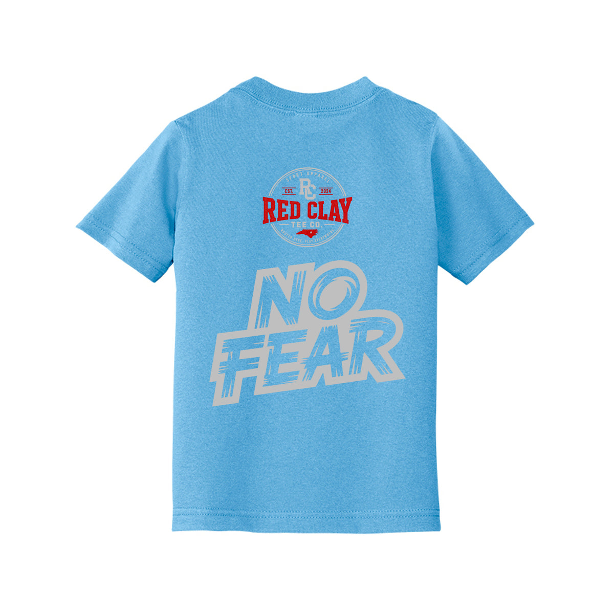 Carolina Proud No Fear Toddler Tee featuring a navy shirt with the Carolina map and bold text.
