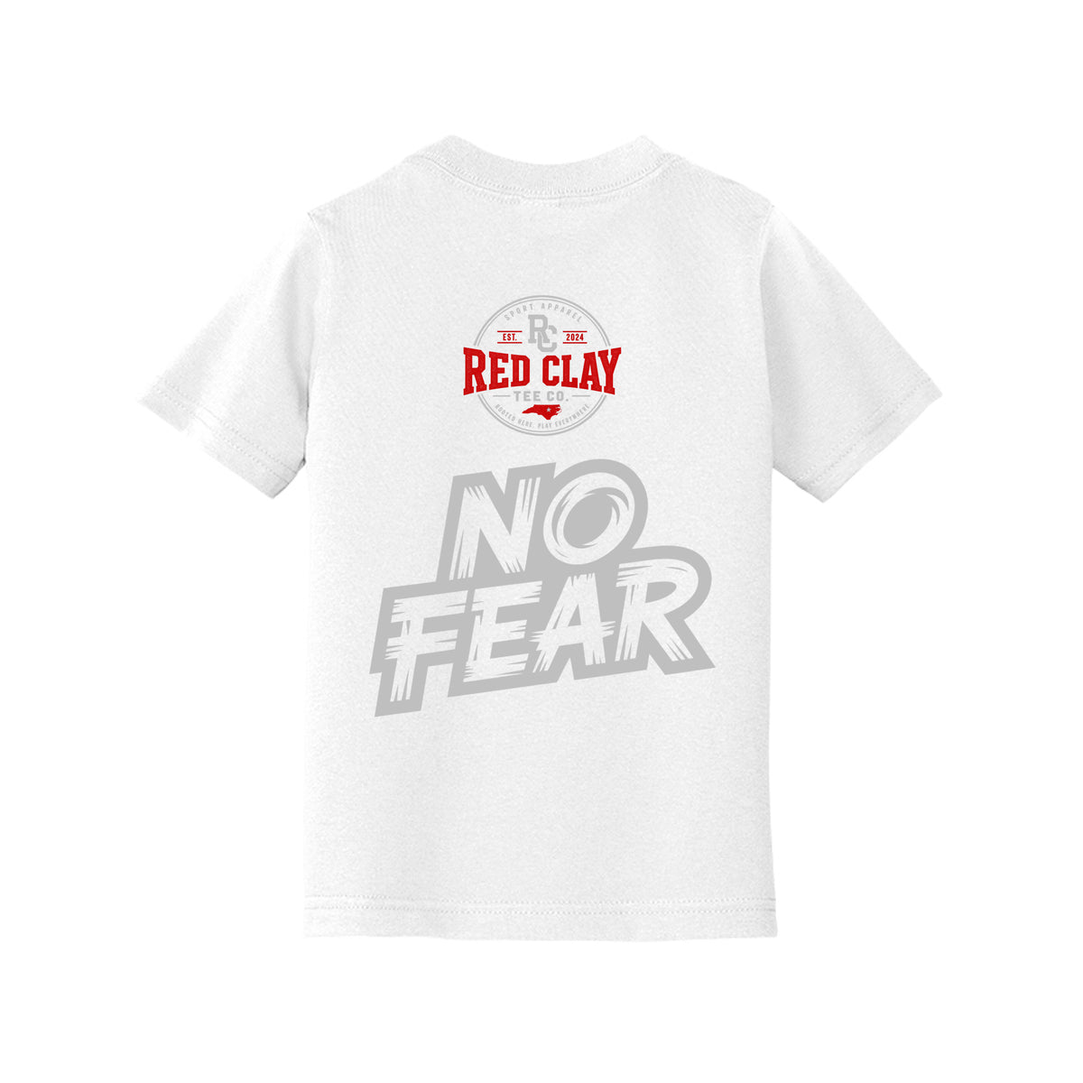 Carolina Proud No Fear Toddler Tee featuring a navy shirt with the Carolina map and bold text.