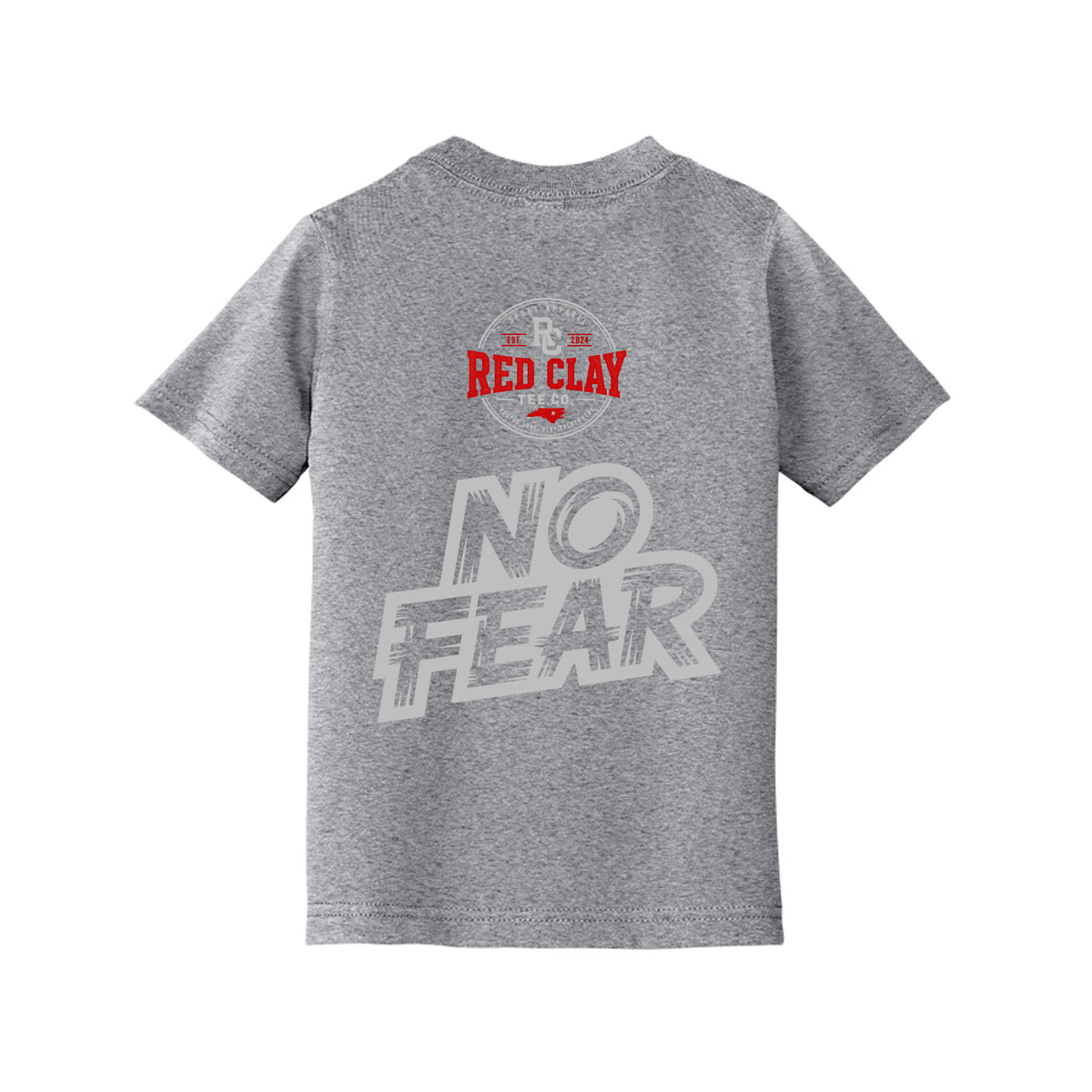 Carolina Proud No Fear Toddler Tee featuring a navy shirt with the Carolina map and bold text.