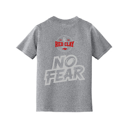 Carolina Proud No Fear Toddler Tee featuring a navy shirt with the Carolina map and bold text.