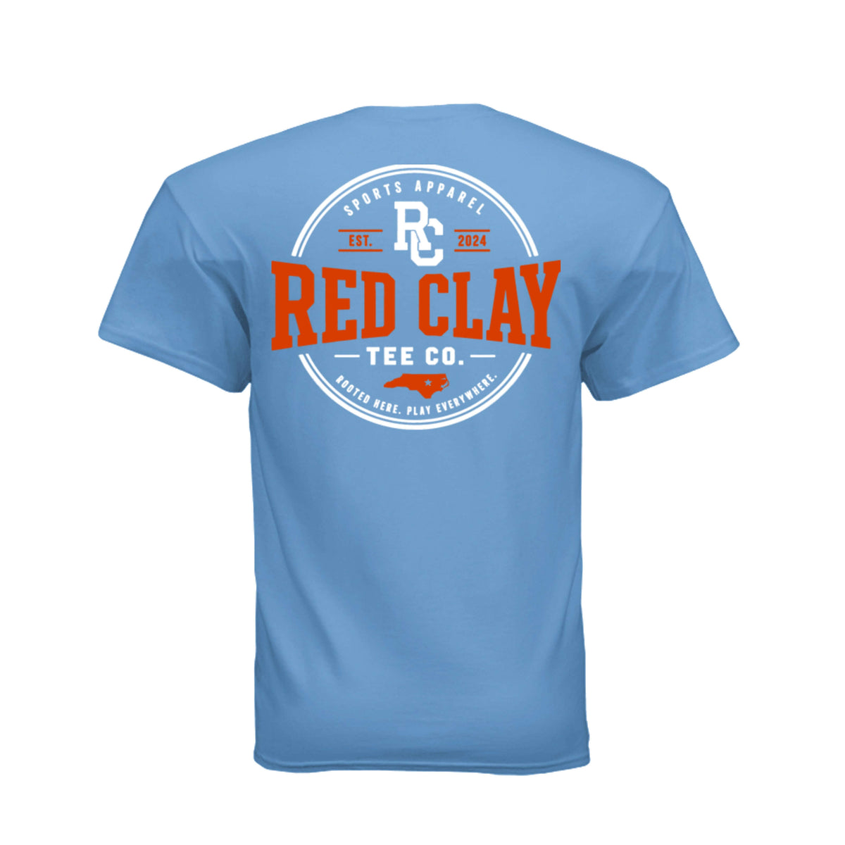Adult basketball Blast graphic tee featuring a bold basketball graphic exploding on a blue shirt.