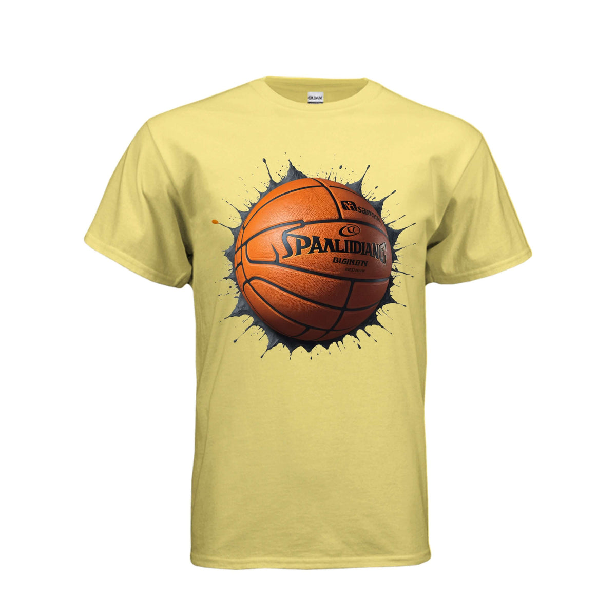Adult basketball Blast graphic tee featuring a bold basketball graphic exploding on a blue shirt.