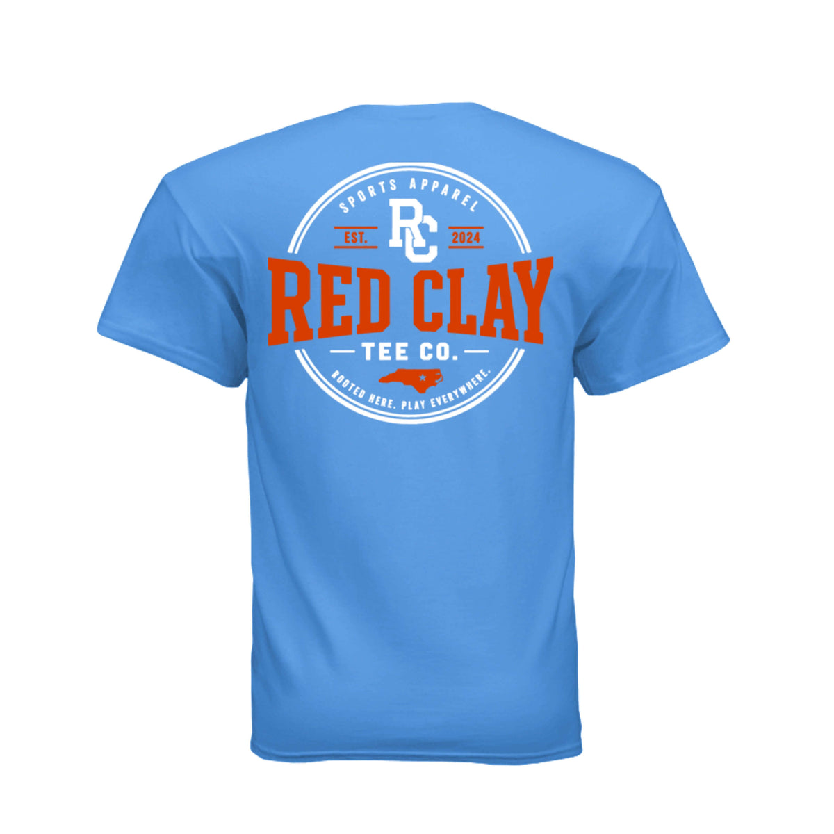 Adult basketball Blast graphic tee featuring a bold basketball graphic exploding on a blue shirt.