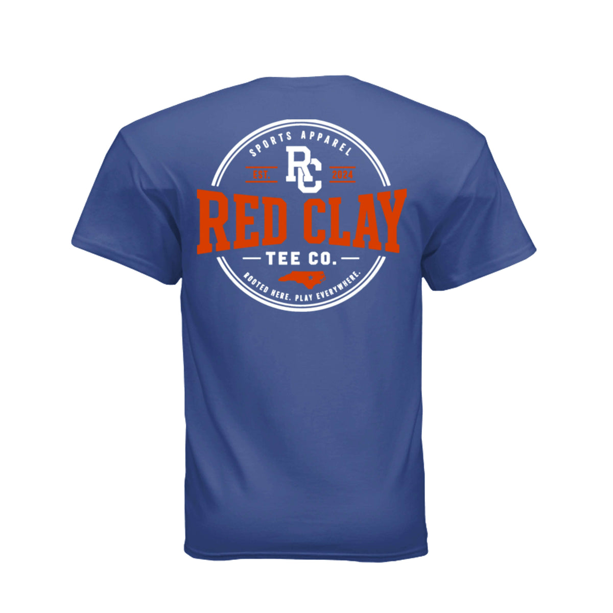 Adult basketball Blast graphic tee featuring a bold basketball graphic exploding on a blue shirt.