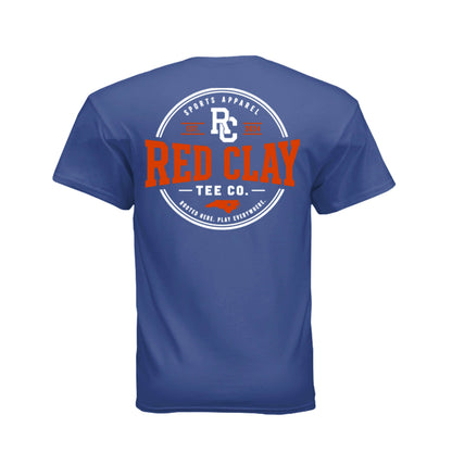Adult basketball Blast graphic tee featuring a bold basketball graphic exploding on a blue shirt.
