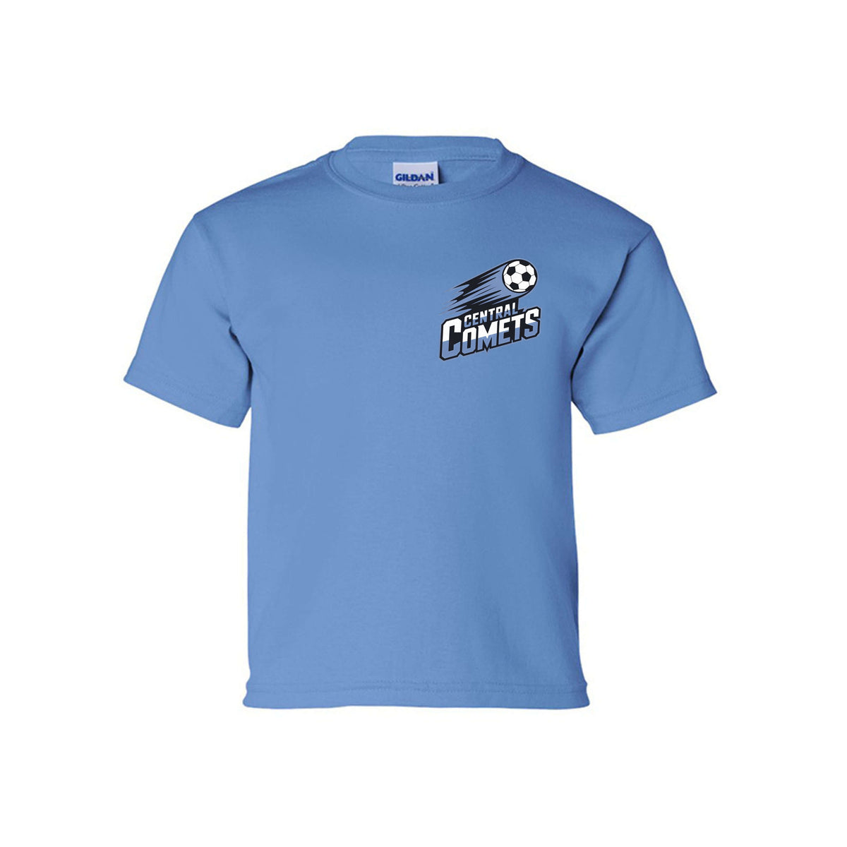 Central Comets Youth T-Shirt featuring the team logo on a white tee for young athletes.