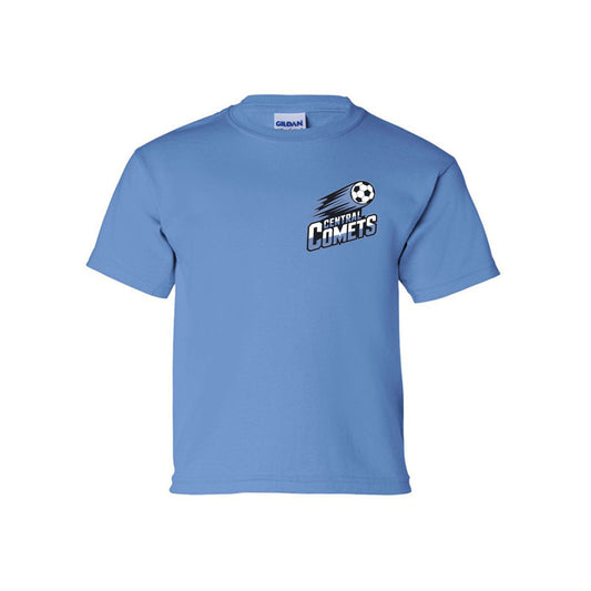 Central Comets Youth T-Shirt featuring the team logo on a white tee for young athletes.