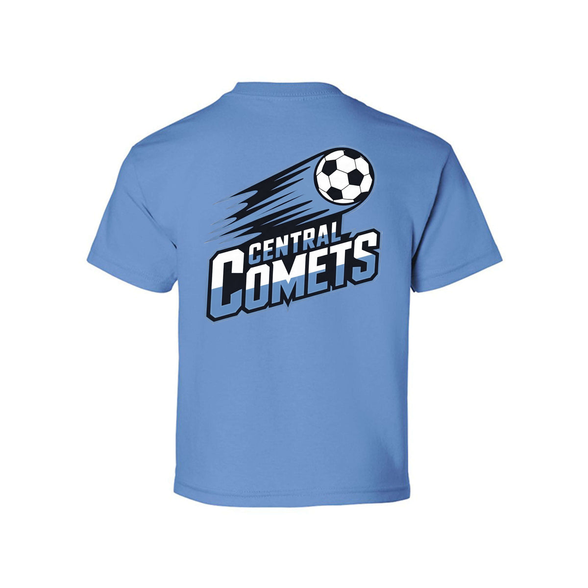 Central Comets Youth T-Shirt featuring the team logo on a white tee for young athletes.