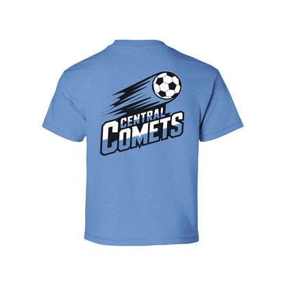 Central Comets Youth T-Shirt featuring the team logo on a white tee for young athletes.